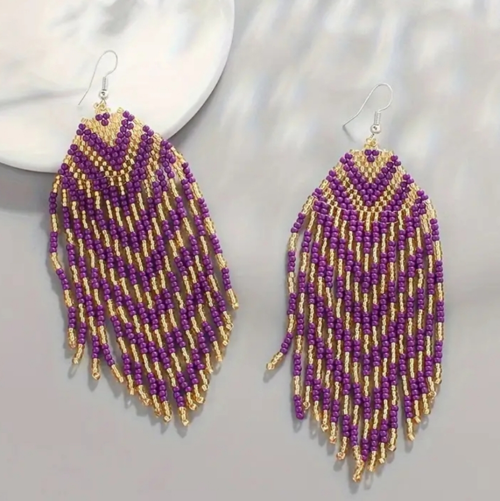 #38 NEW Retro Ethnic Style Drop Earrings Handcraft Beaded Bohemian Tassel